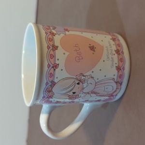 Enesco Precious Moments BETH Coffee Tea Mug Cup Pink White Girl Heart Design